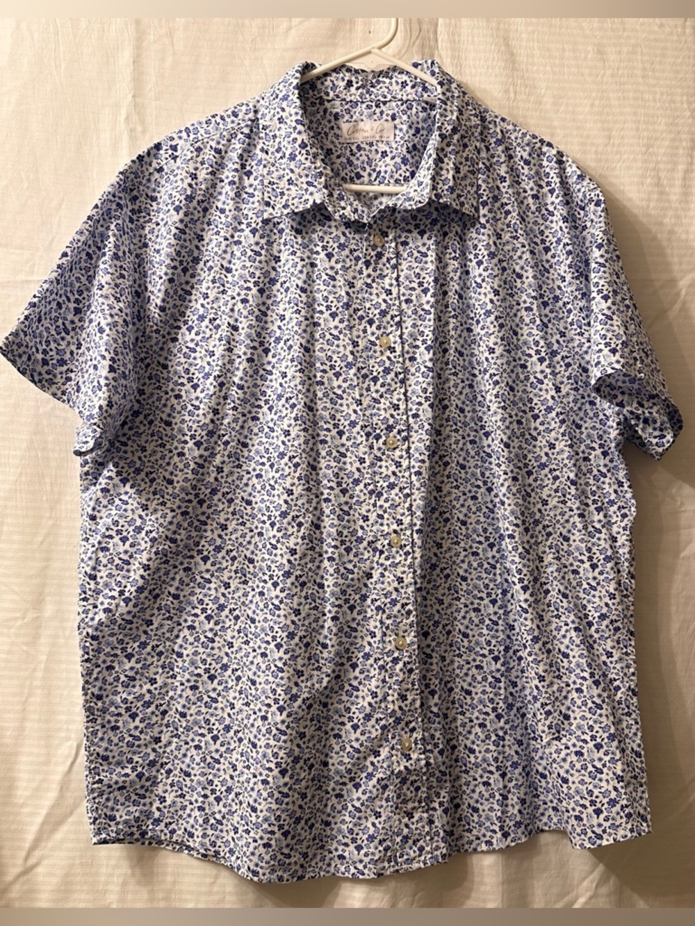 Cotton & Co. Men’s Short Sleeve Blue Floral Button Down Shirt 100% Cotton XXL